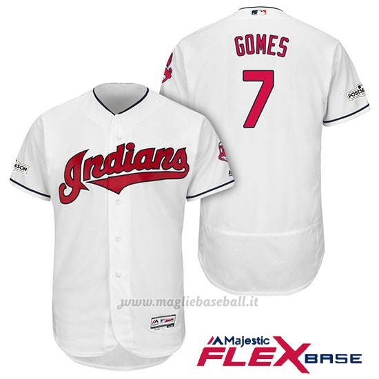 Maglia Baseball Uomo Cleveland Indians 2017 Postseason Yan Gomes Bianco Flex Base